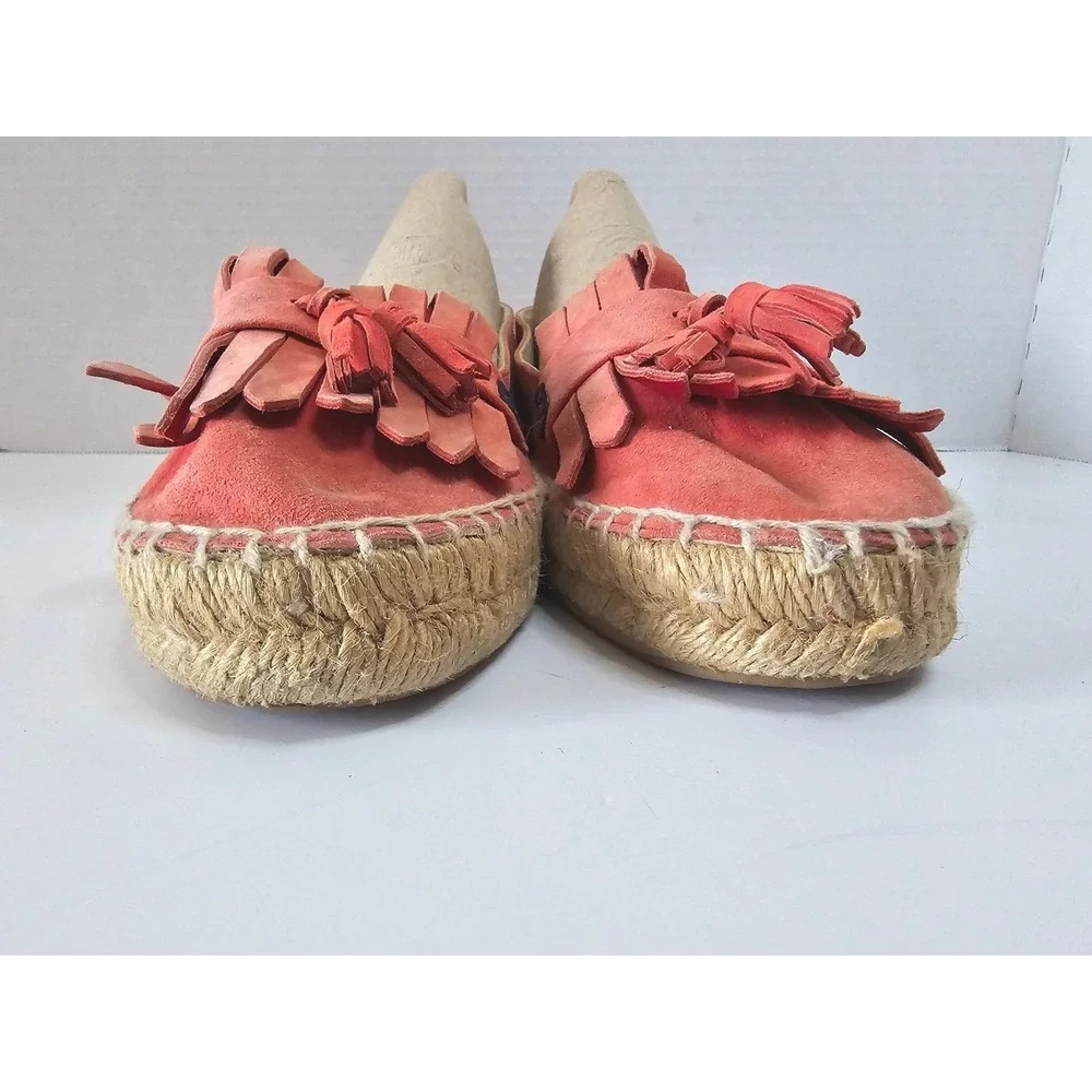 Boden Red-Orange‎ Suede Preppy Tassel Loafer Espadrille Flats SZ 39/8.5